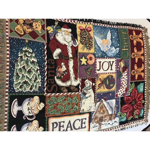Goodwin Weavers Tapestry Throw Blanket Santa  Christmas Joy 45 X 59- 100% Cotton - Picture 1 of 8
